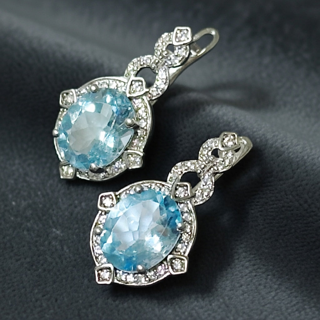 Silver Earrings with Blue Topazes and Zircons