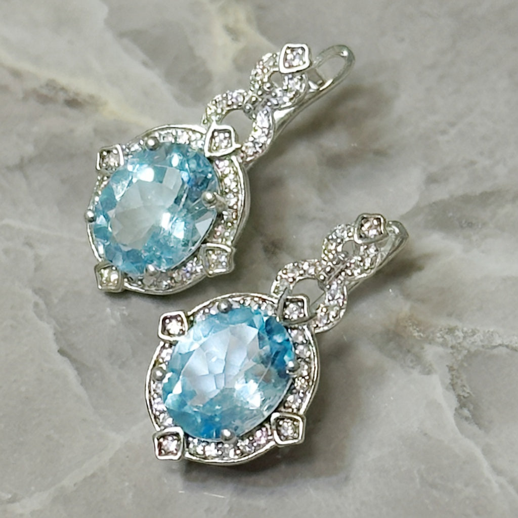 Silver Earrings with Blue Topazes and Zircons