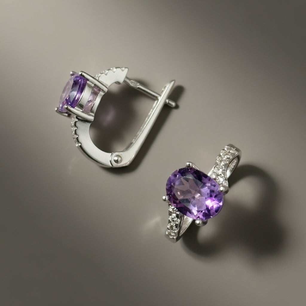 Silver Earrings with Amethysts and Zircons