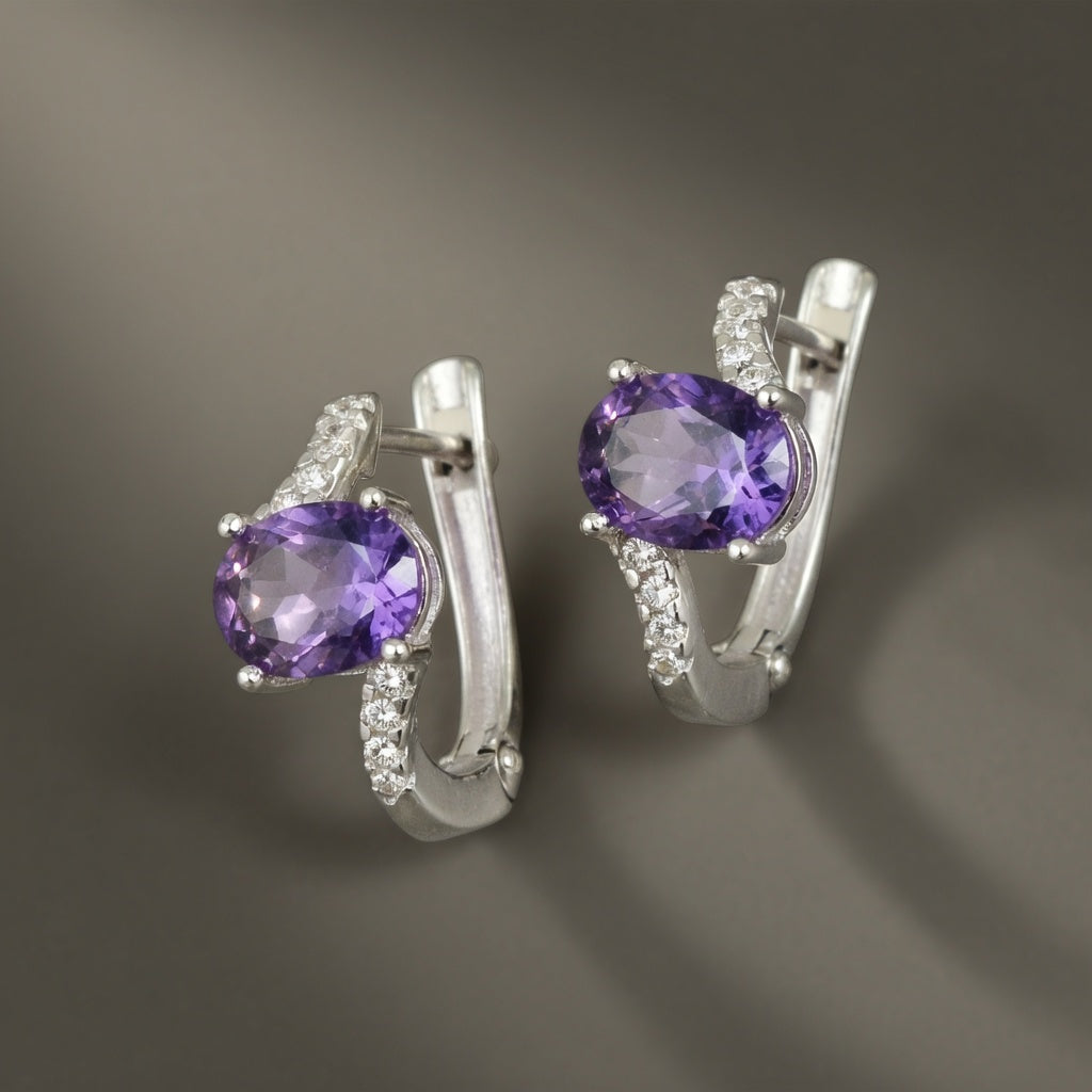 Silver Earrings with Amethysts and Zircons