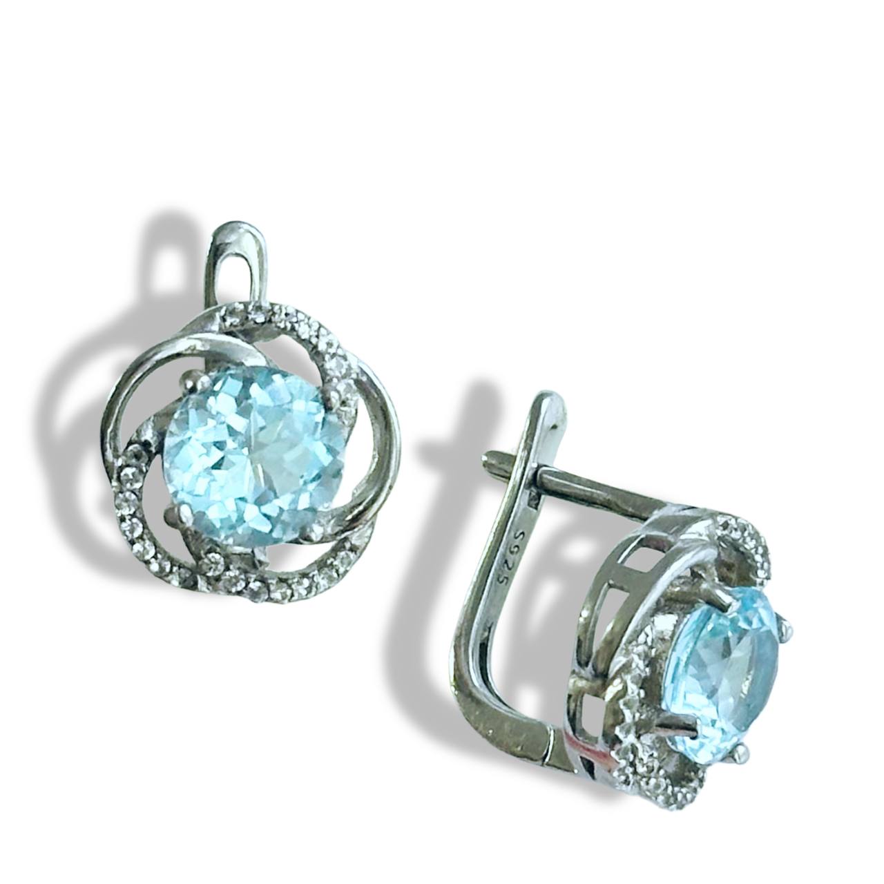 Silver Earrings with Blue Topazes and Zircons