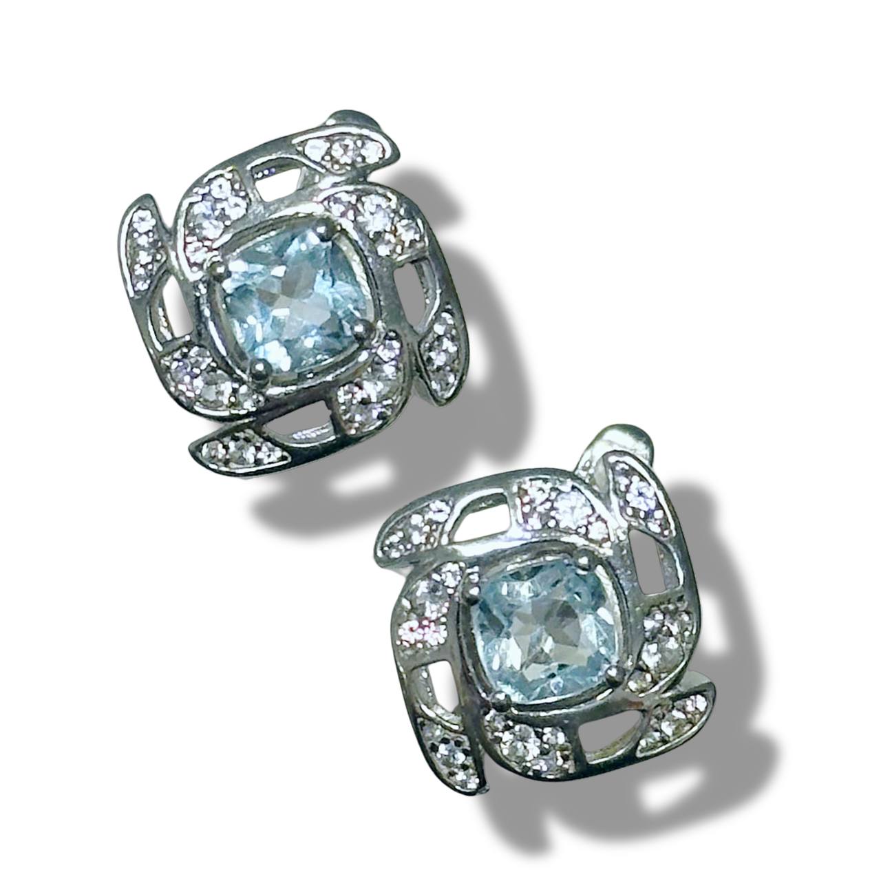 Silver Earrings with Sky Blue Topazes and Zircons