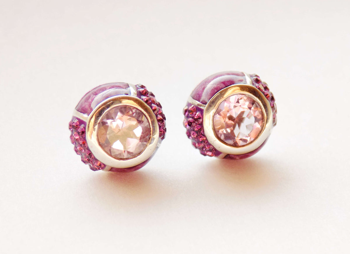 Silver Earrings with Amethysts, purple designer enamel and SWAROVSKI Crystals. SIGAL