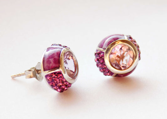 Silver Earrings with Amethysts, purple designer enamel and SWAROVSKI Crystals
