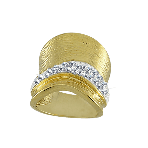 A silver ring with 18k yellow gold plating and enamel, featuring a SWAROVSKI crystal on the top.