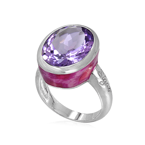 Silver Ring with Amethyst and desingner enamel