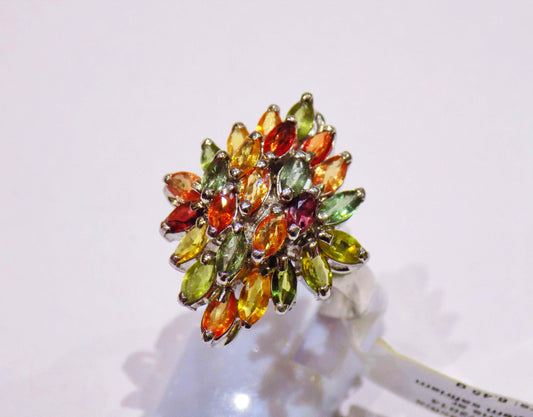 Серебряное кольцо с разноцветными Сапфирами