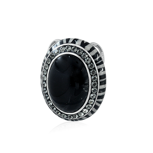 Silver Pendant with Onyx, designes black and white striped enamel and SWAROVSKI Crystals - AnArt