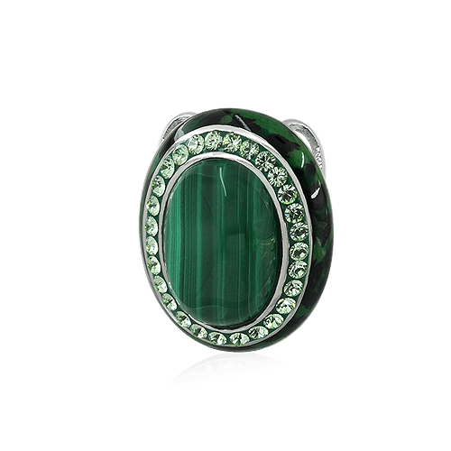 A sterling silver pendant with a central malachite gemstone surrounded by green enamel and embedded with SWAROVSKI crystals.